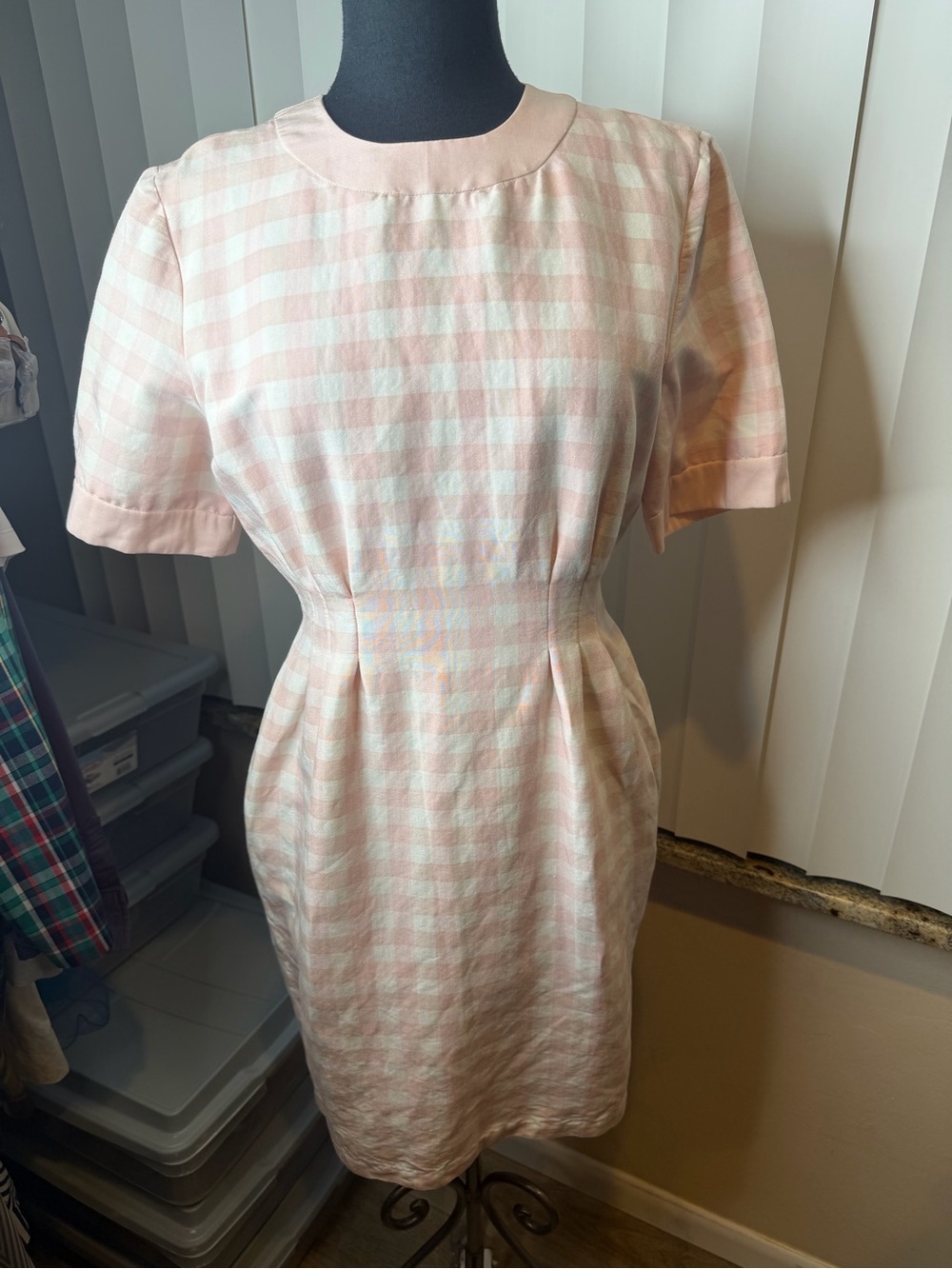 Vintage Ms Chaus Classic Pink White Gingham Sheath Dress Size 10 - Picture 7 of 9